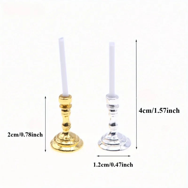 Set Of Miniature Golden Candle Holders For Dollhouse Decor