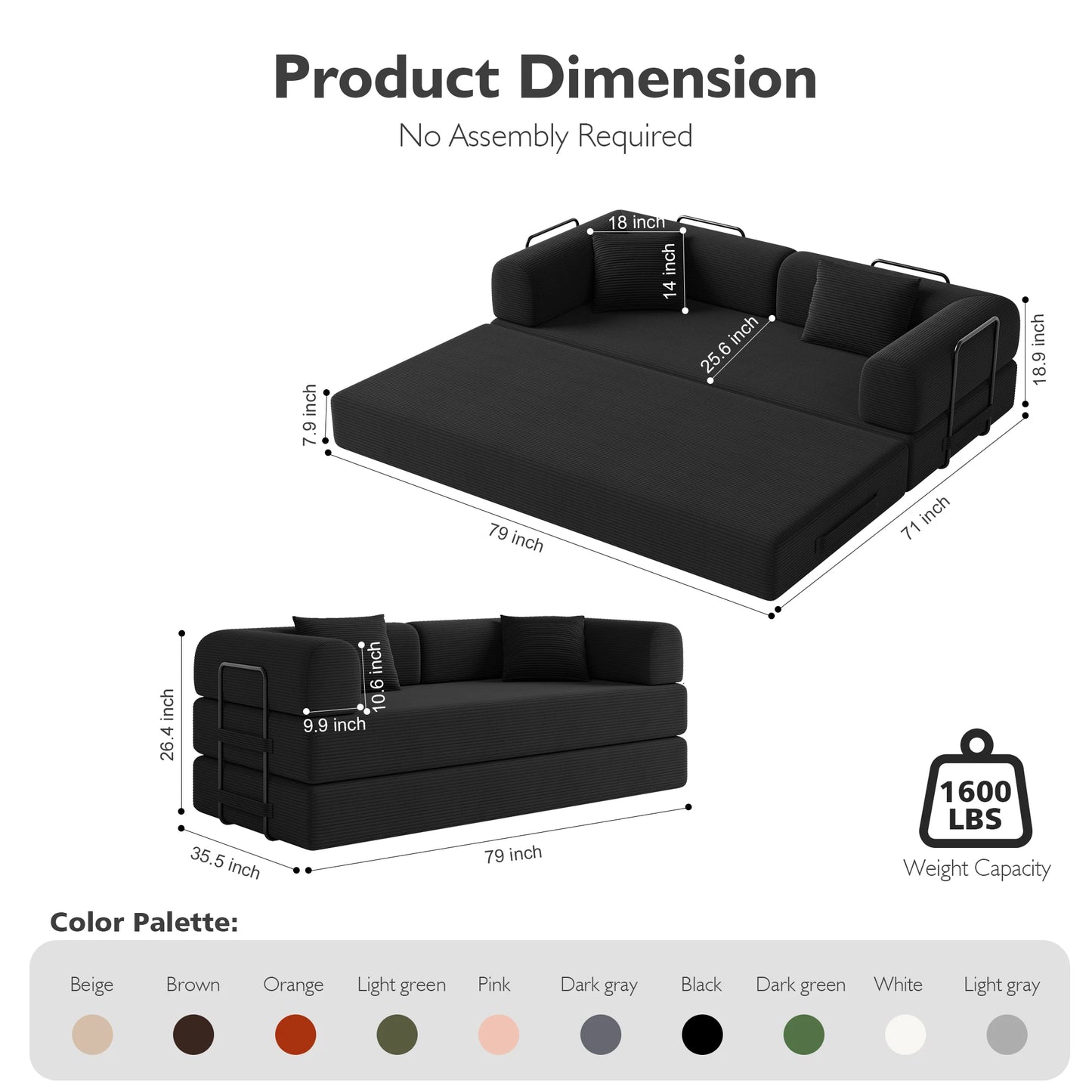 Convertible Floor Sofa Bed With Fixed Frame 5 In 1 Modular Sofa