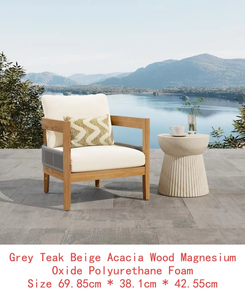 Porto Outdoor Chair And Travertine Side Table Set In Teak Beige Finish