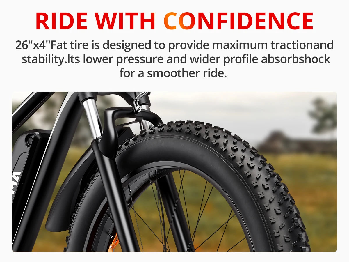 AMYET EB26 Electric Bike 1500W 48V 15Ah 26 Inch Fat Tire Mountain Bike 31 Mph