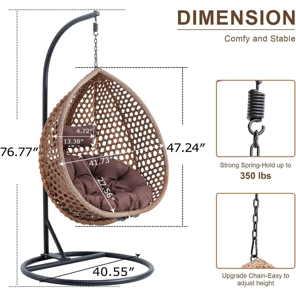 Standing Vine Hanging Egg Swing Chair Foldable Basket Indoor Outdoor Cushion and Pillow Relaxation Swing Chair