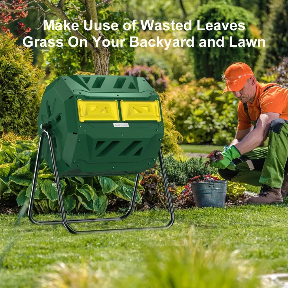 Compost Tumbler Bin Composter Dual Chamber 43 Gallon (Bundled with Gardening Gloves), Customized