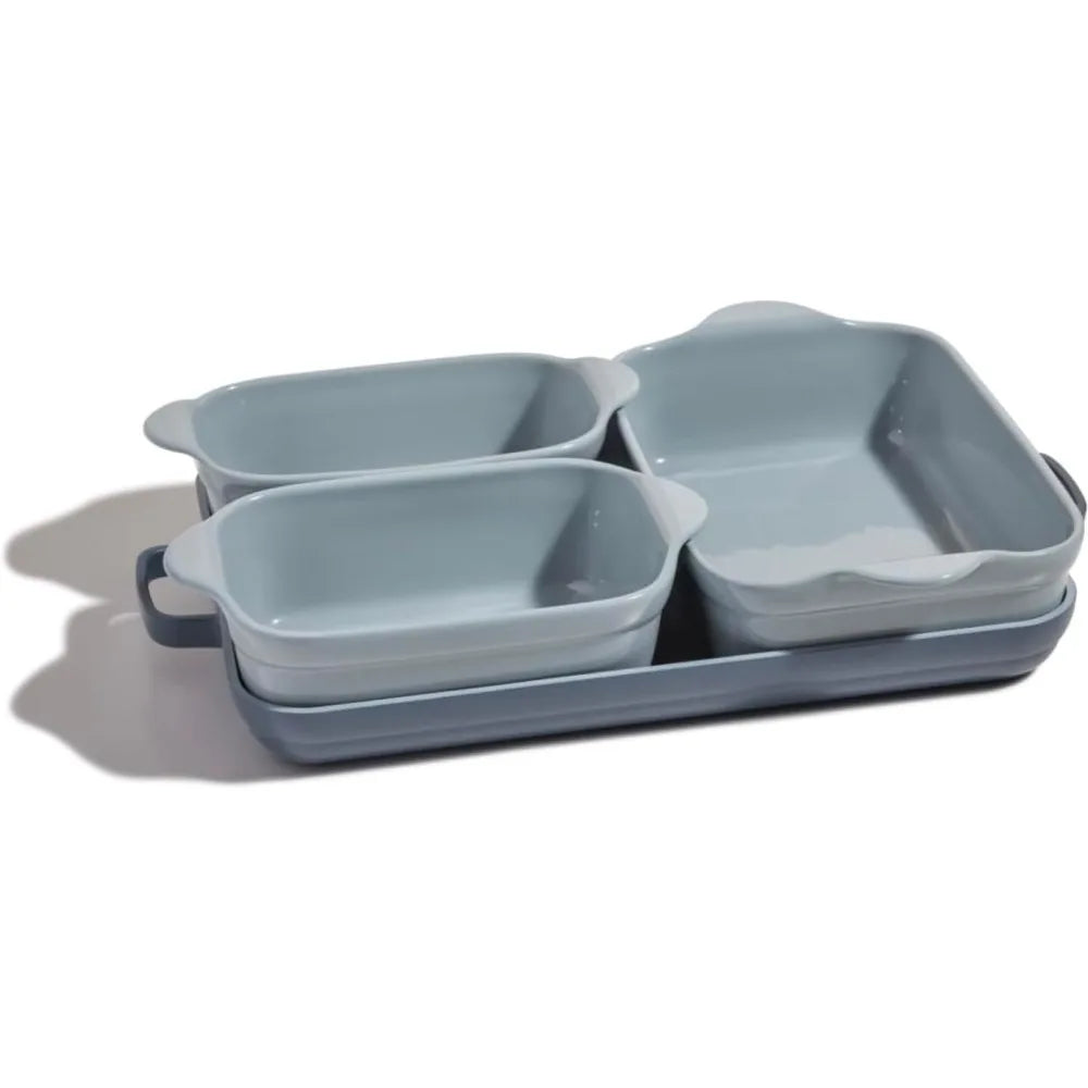 Bakeware Set 5 Piece Nonstick Toxin Free Ceramic Cast Aluminum Set with Oven Pan Bakers and Oven Mat