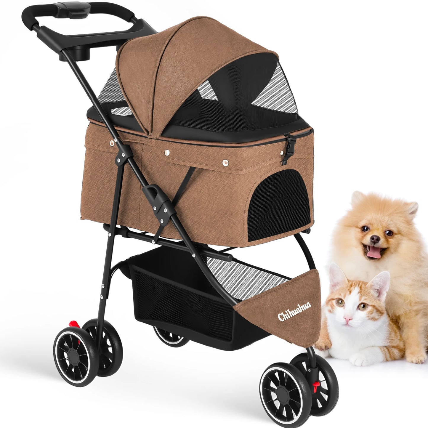 Portable Foldable Pet Stroller For Small Dogs And Cats Carrier With Canopy