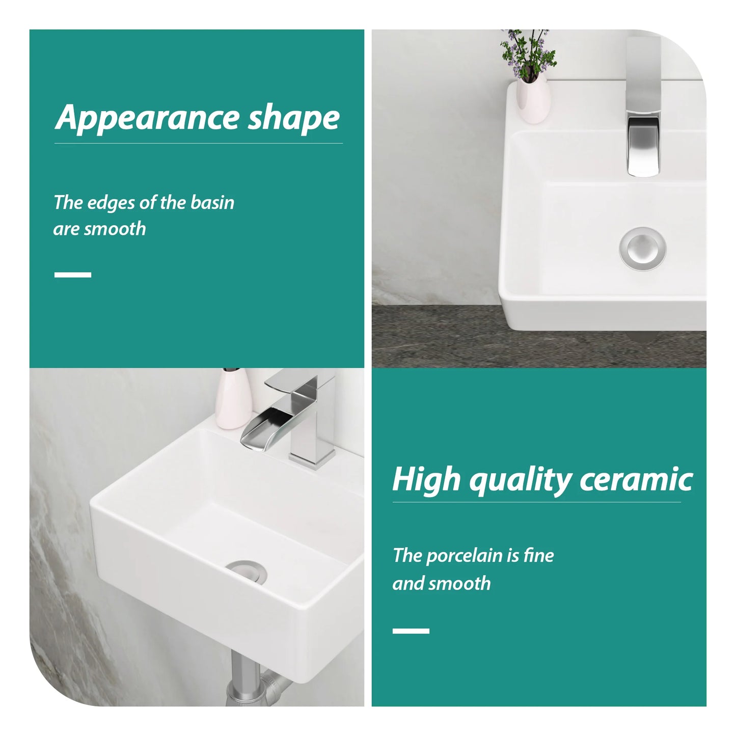 White Ceramic Rectangular Wall Mount Sink With Faucet Hole