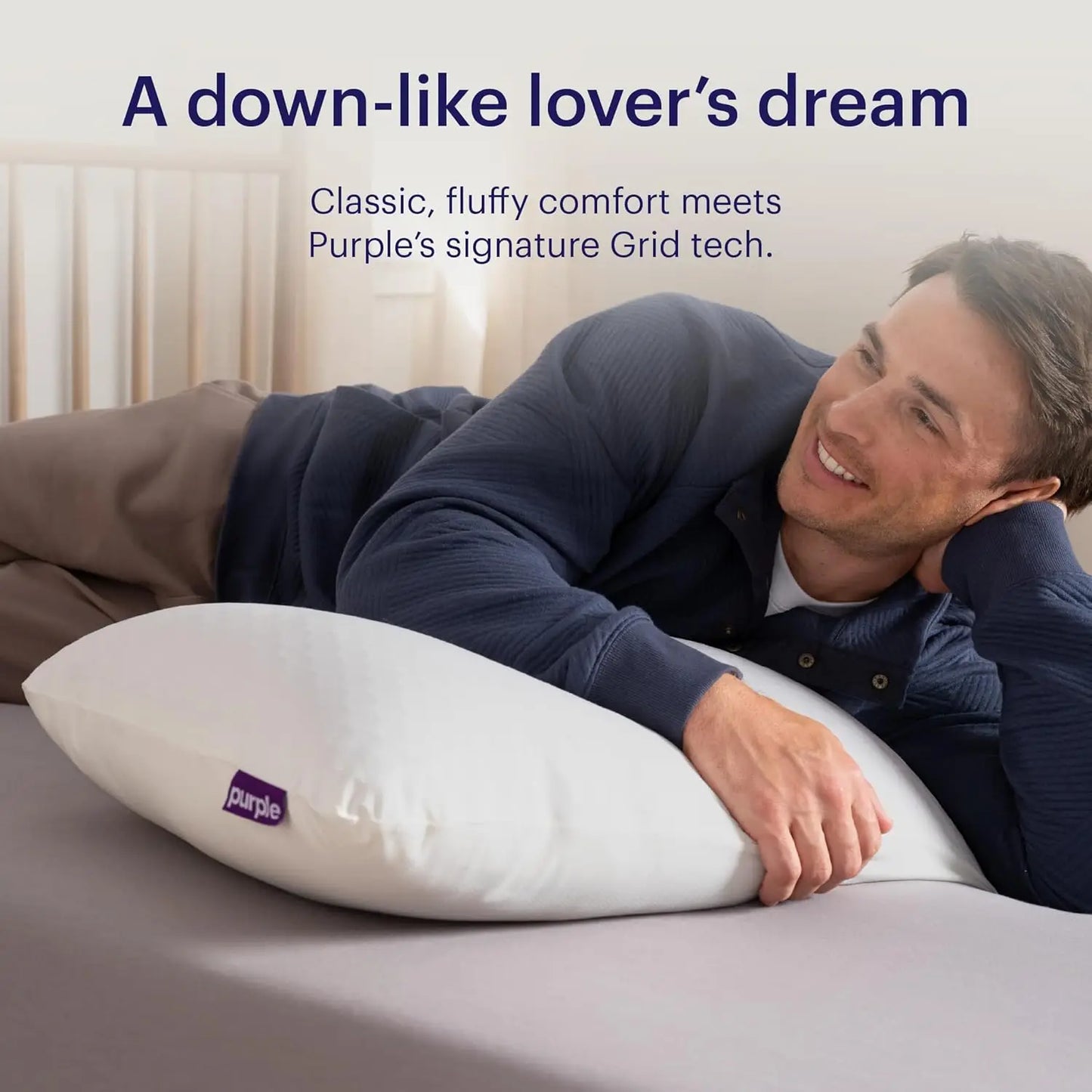 Purple Grid Pillow For Side Sleepers Soft Support Breathable Cover Standard Size