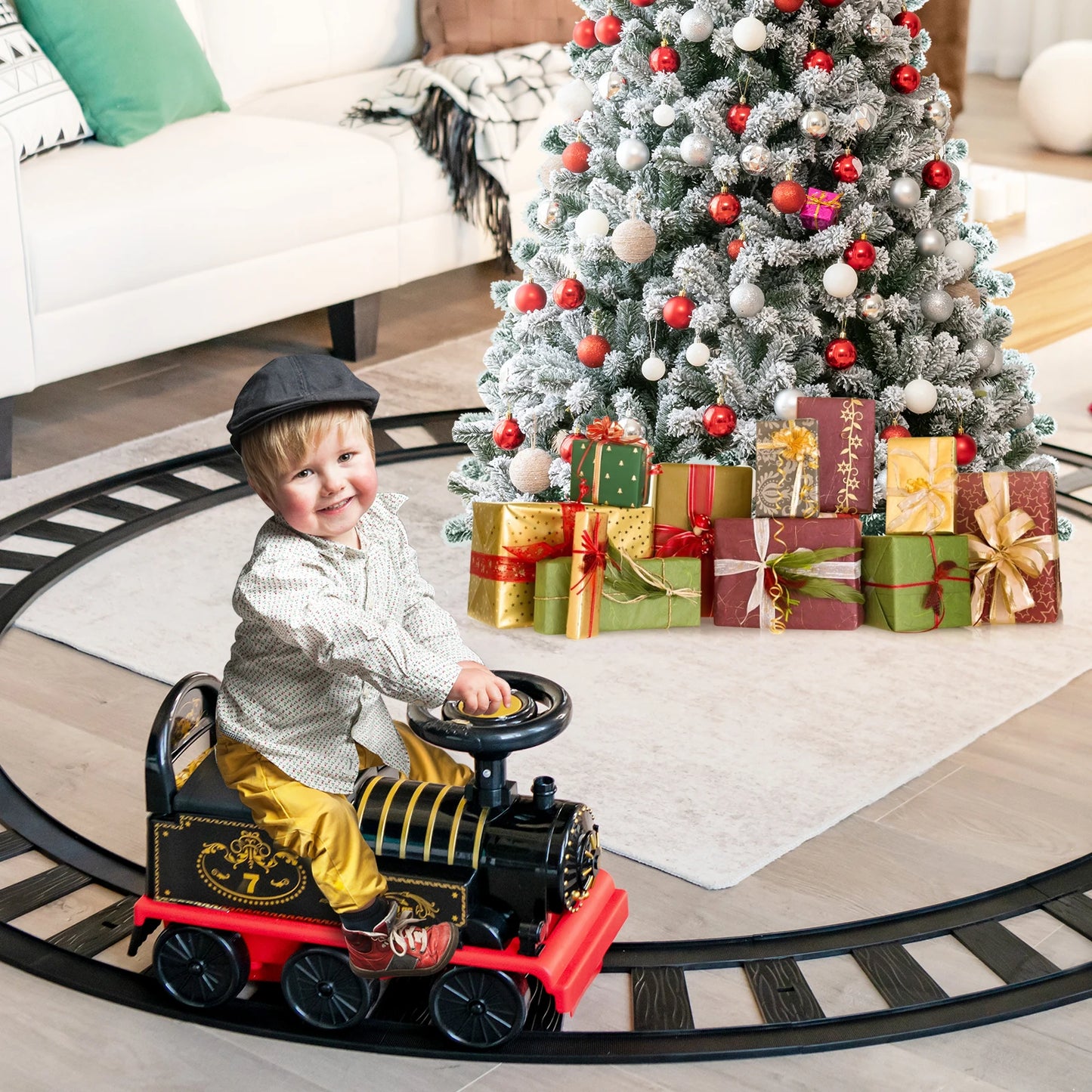 Six Volt Kids Electric Ride On Train With Track And Six Wheels Black