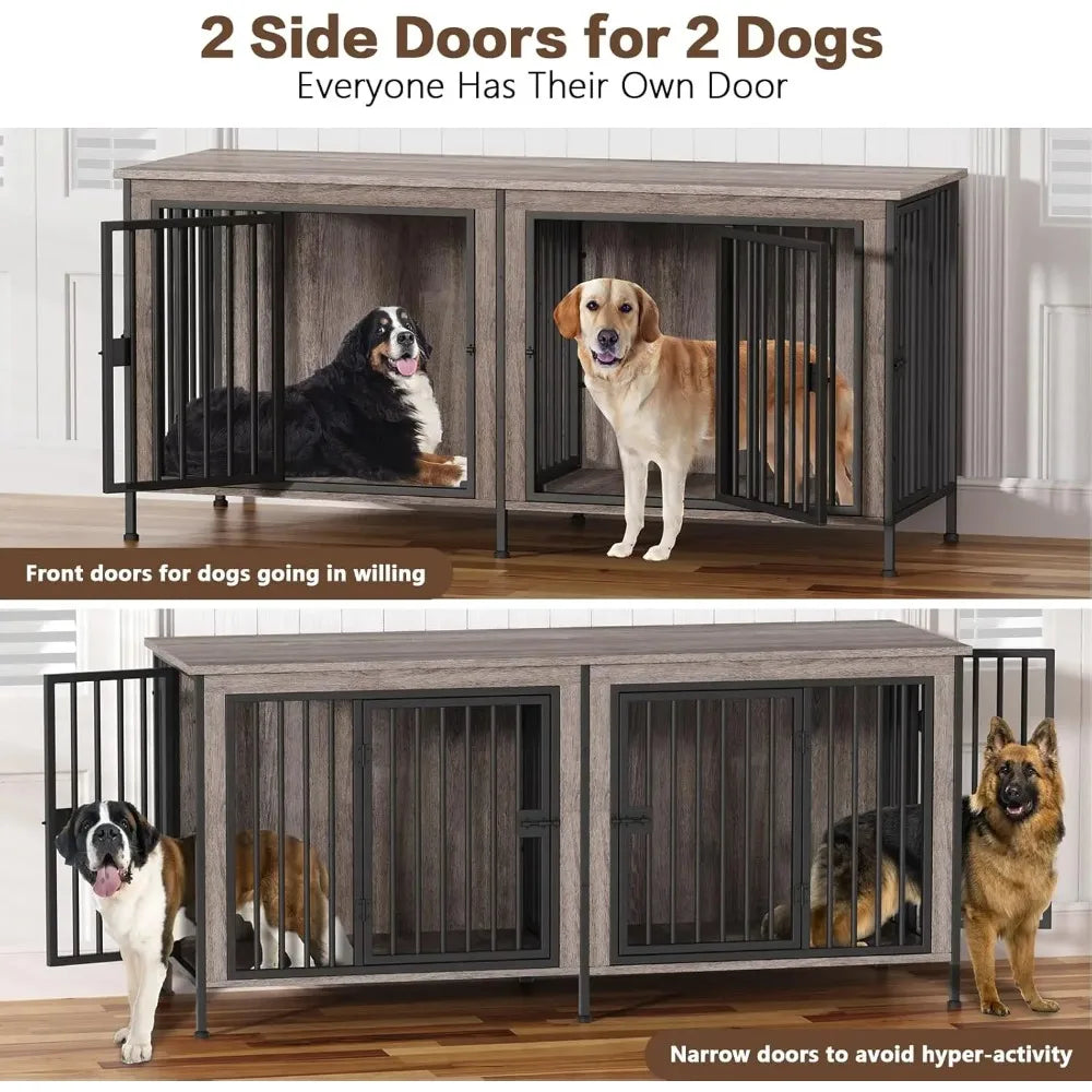 78 Inch Dog Cage Furniture With Divider TV Stand For Medium And Large Breeds
