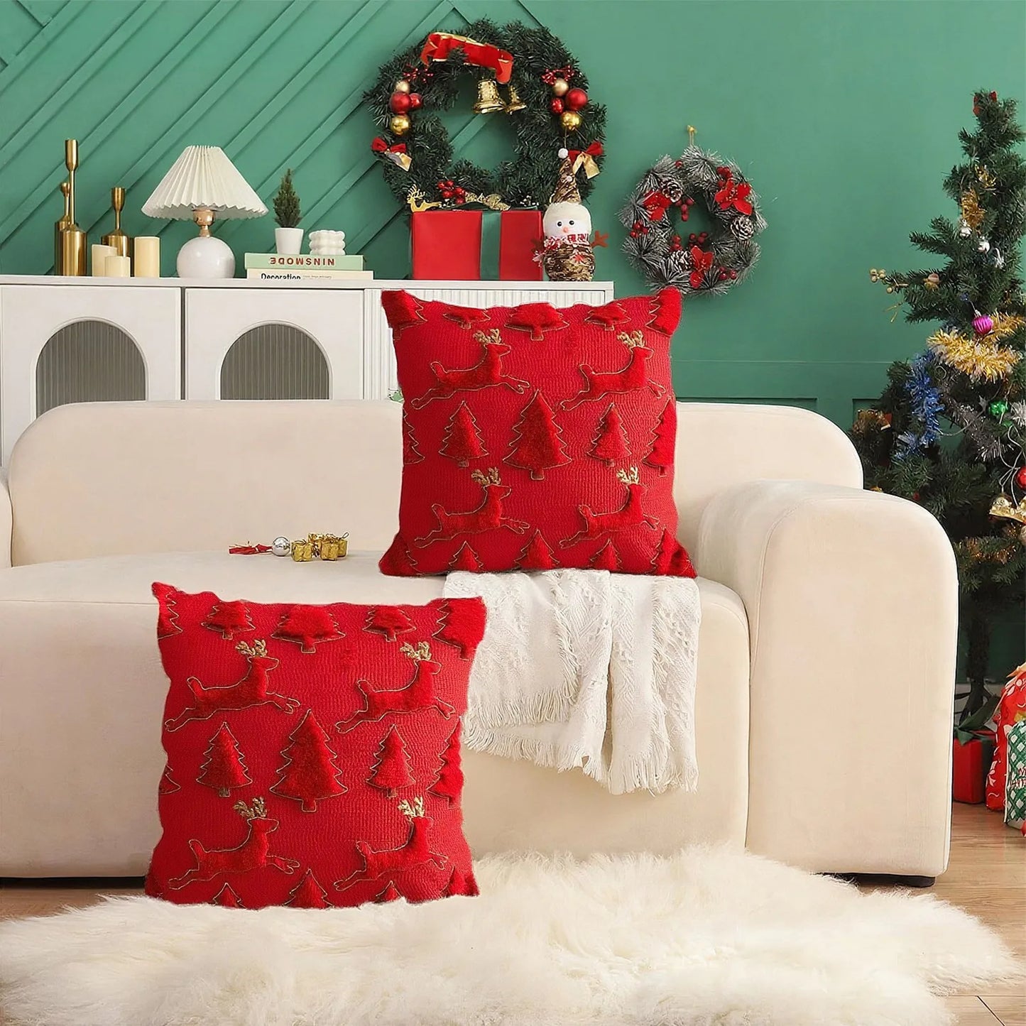 Christmas Tree 3D Plush Backrest Cushion Cover for Sofa