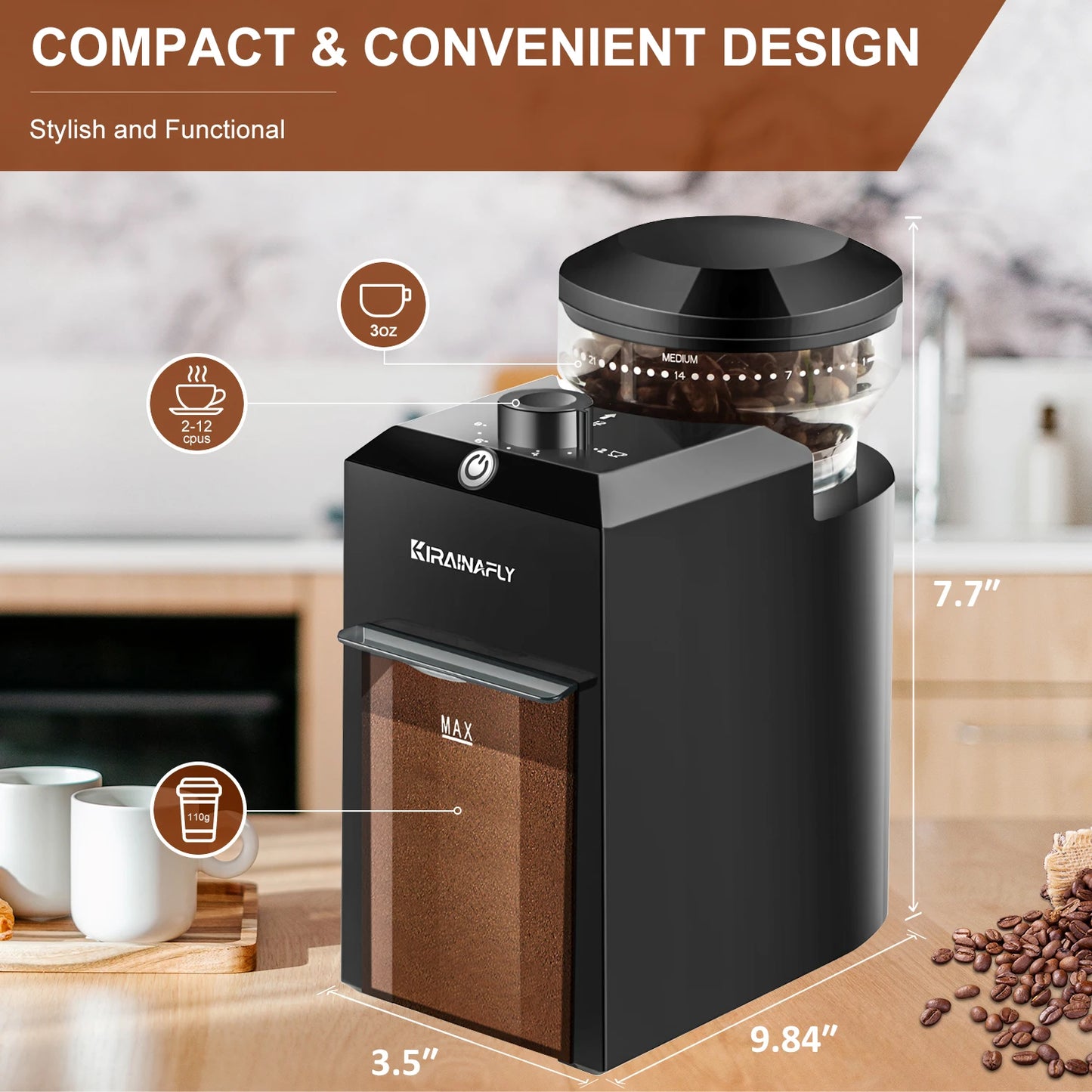 Electric Burr Mill Coffee Grinder Automatic Coffee Bean Grinding with 28 Grind Settings for Espresso French Press Drip 2 to 12 Cup
