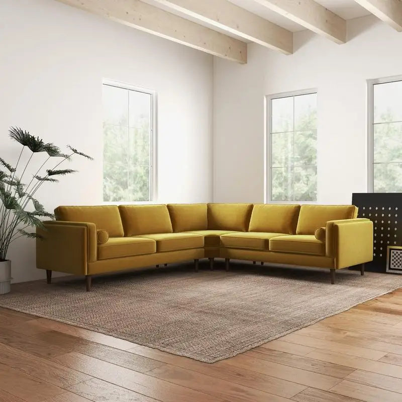 Amber Yellow Velvet Corner Sectional Sofa For Living Room