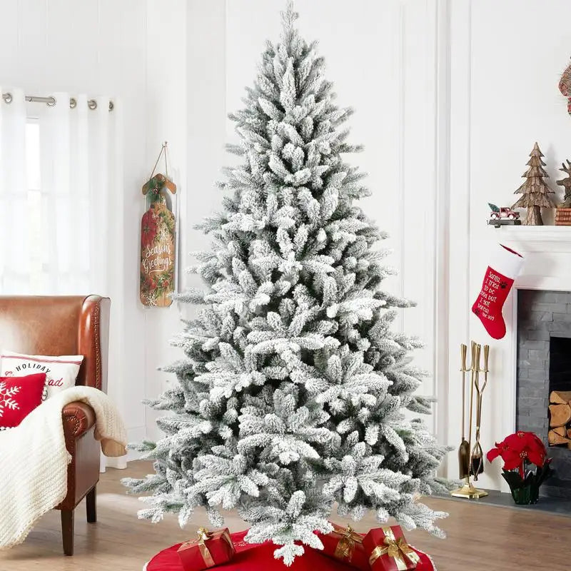 7Ft Snowy Flocked Christmas Tree 1514 Tips PE PVC Hinged