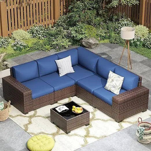 Outdoor Patio Furniture Set 8 Inch Armrest Sectional Rattan Sofa Coffee Table
