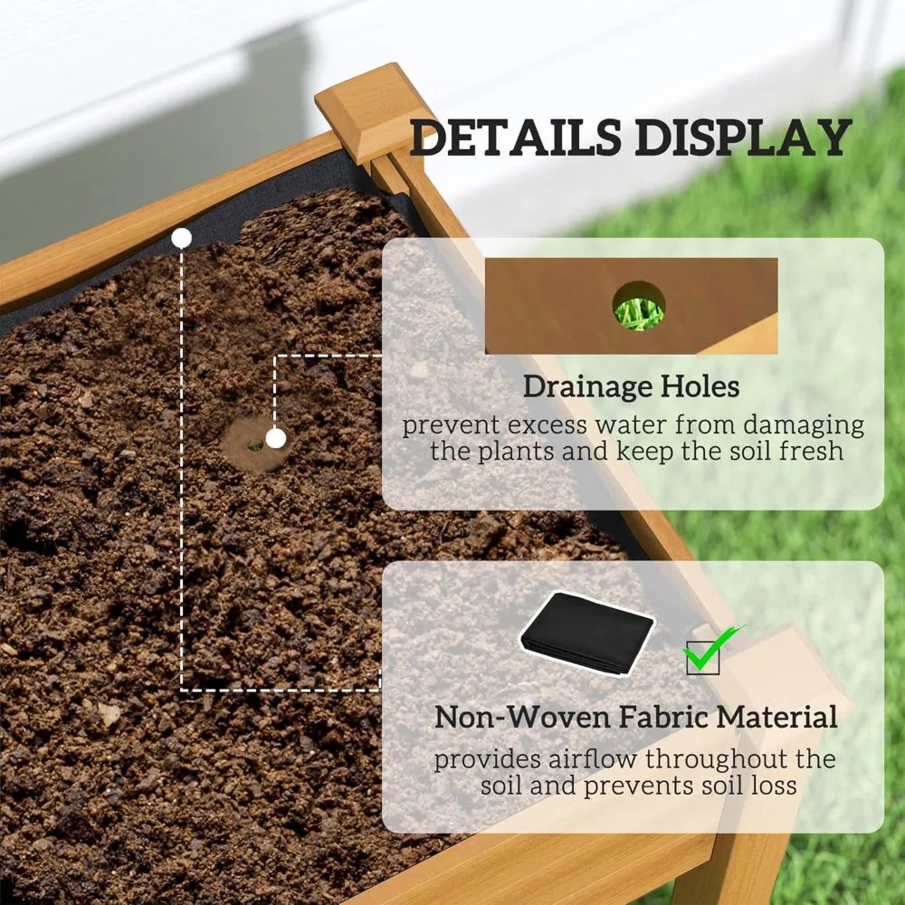 Raised Garden Bed With PE Greenhouse Cover Outdoor Elevated Planter Box