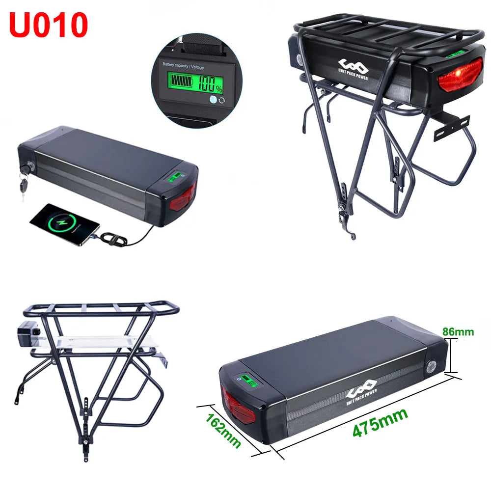 Rear Rack EBike Battery 52V 48V 27Ah 24 28 Inch Optional