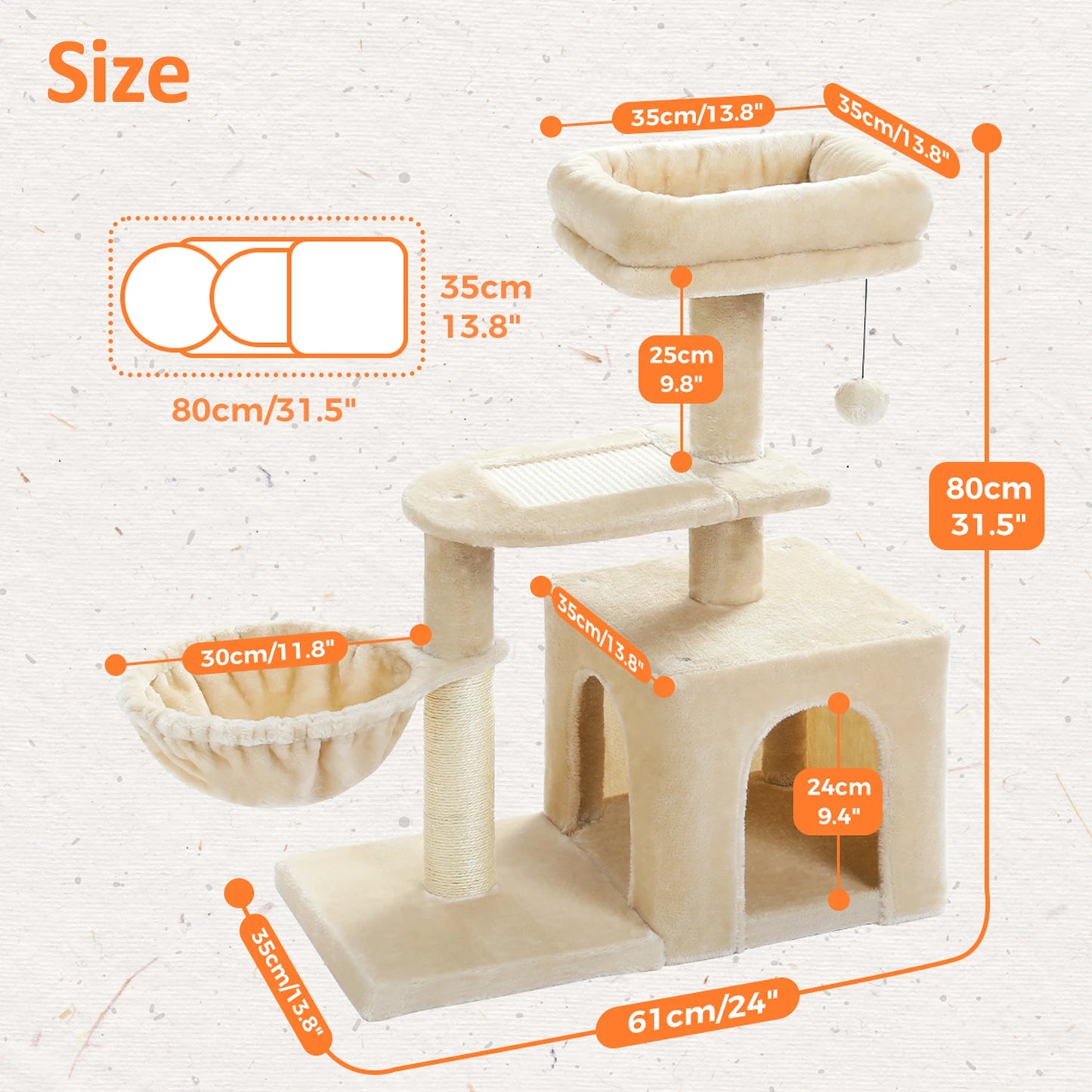 PAWZ Road Cat Tree Indoor 3 Tier Activity Tower With Scratching Posts Grey