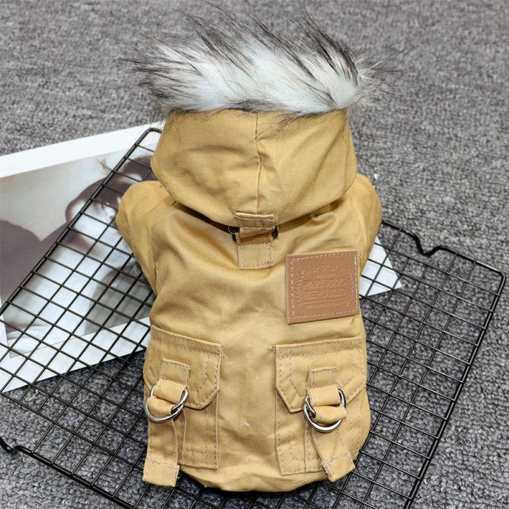 Dog Jacket With Harness Winter Coat Heavy Warm Hoodie Vest Windproof Outdoor