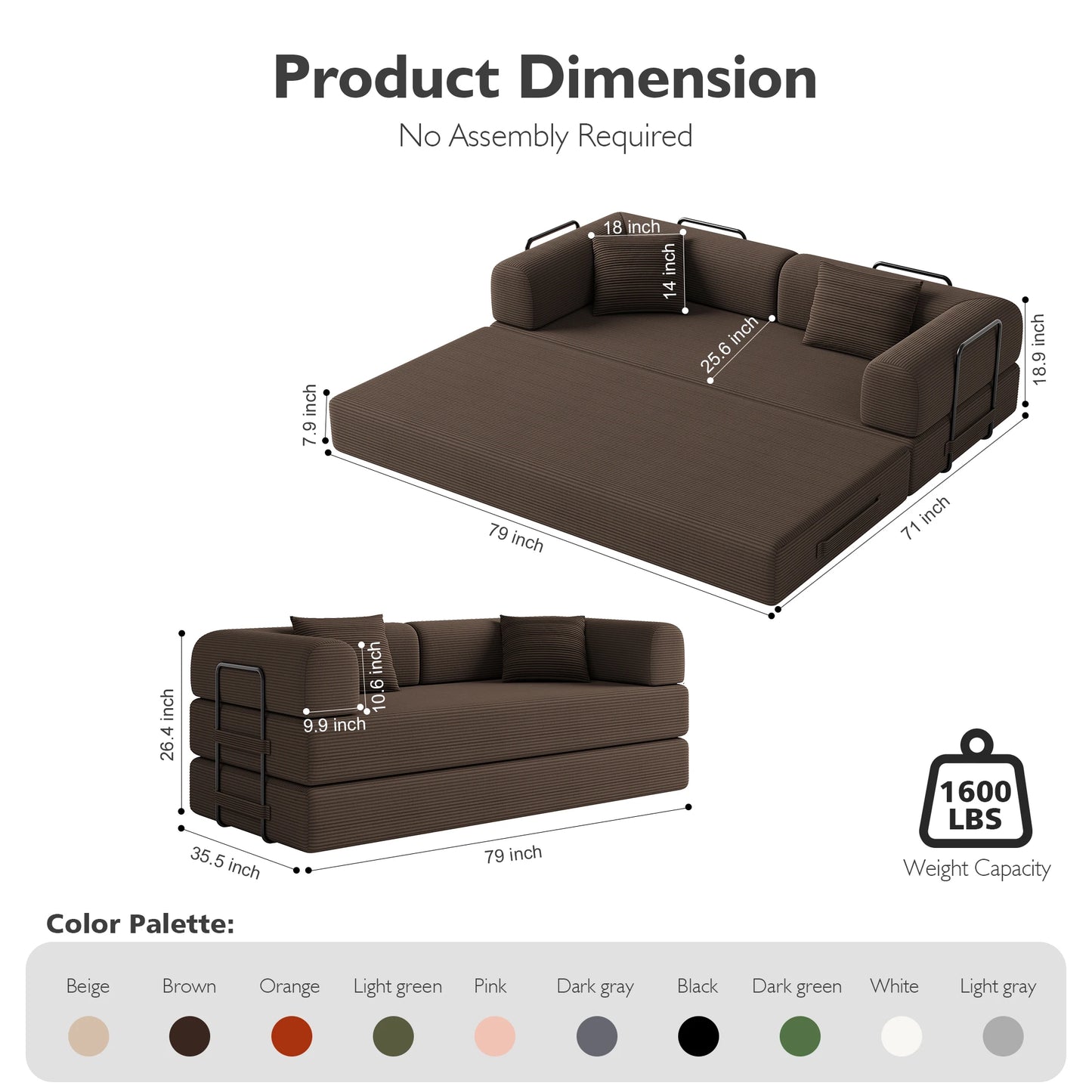 Convertible Floor Sofa Bed With Fixed Shape Frame 5 In 1 Living Room Sofa