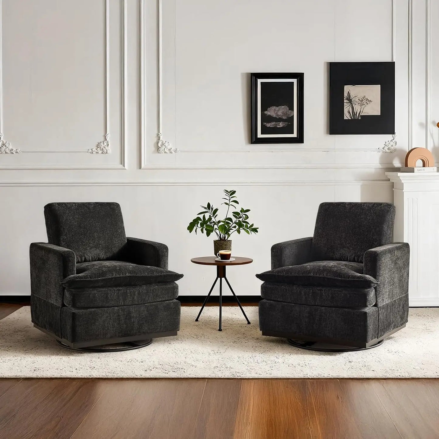 360 Degree Swivel Mid Century Modern Accent Armchairs Set Of 2 With Cushions