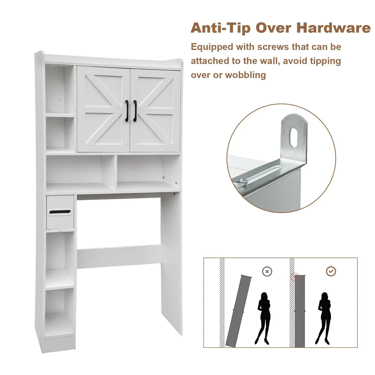 Over The Toilet Storage Cabinet 2 Doors Toilet Paper Holder