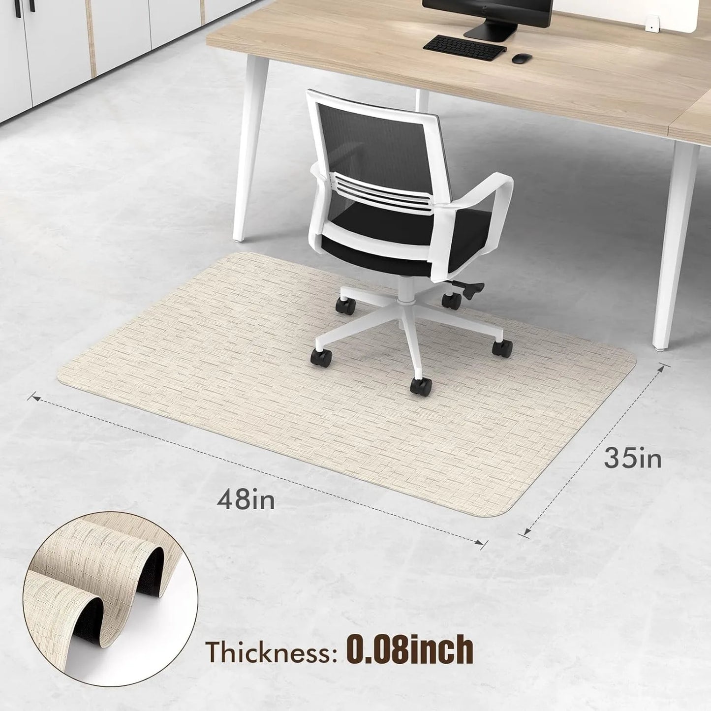 35 Inch x 48 Inch Office Chair Cushion for Hardwood and Tile Flooring Large Non Slip PVC Cushion for Office Desk Light Brown