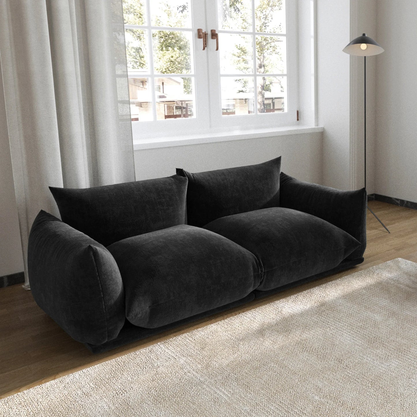 Love Seat Chenille Couch Mid Century Sofa 77 Inch Deep Seat For Small Spaces