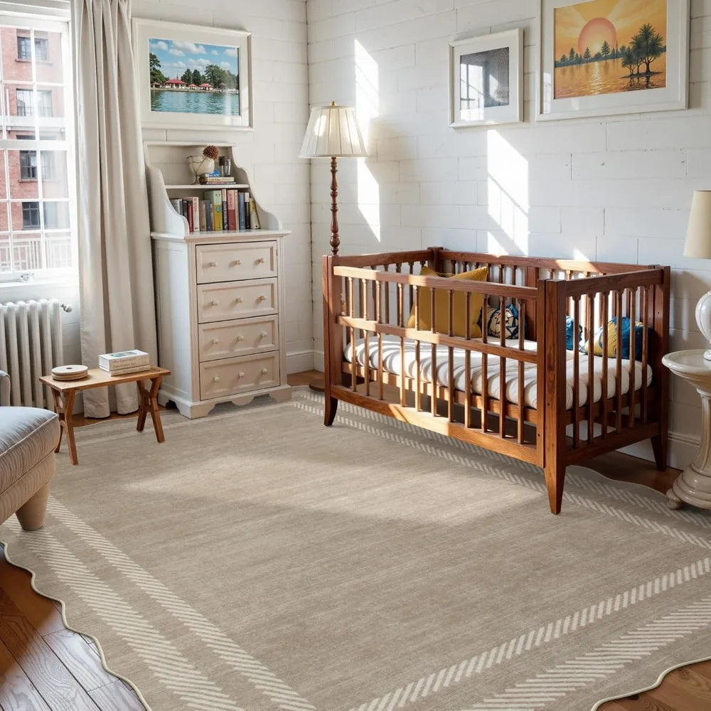 Scalloped Washable Area Rugs 8x10 Soft Non Slip Stain Resistant Modern Large Ultra Thin Rugs for Living Room and Bedroom