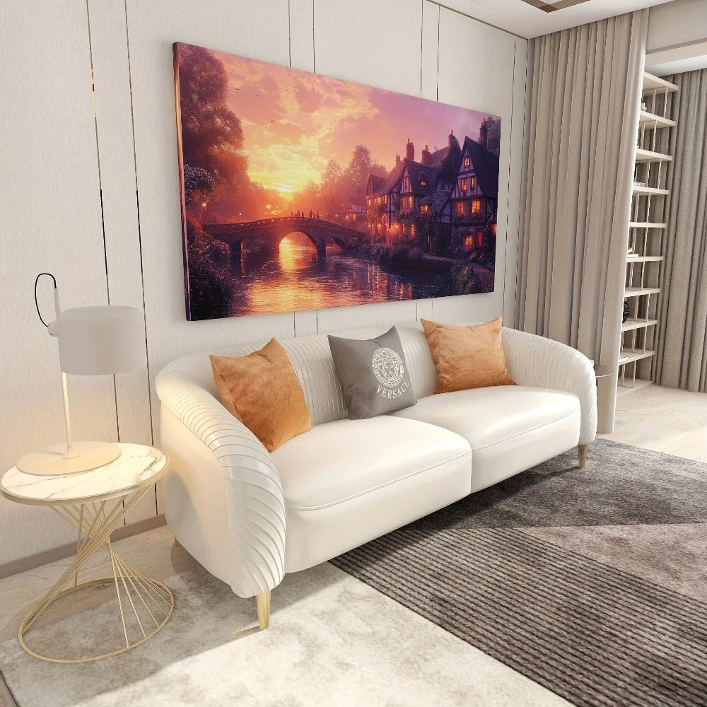 Dream In The Countryside Painting With Pine Wood Frame Interior Decor