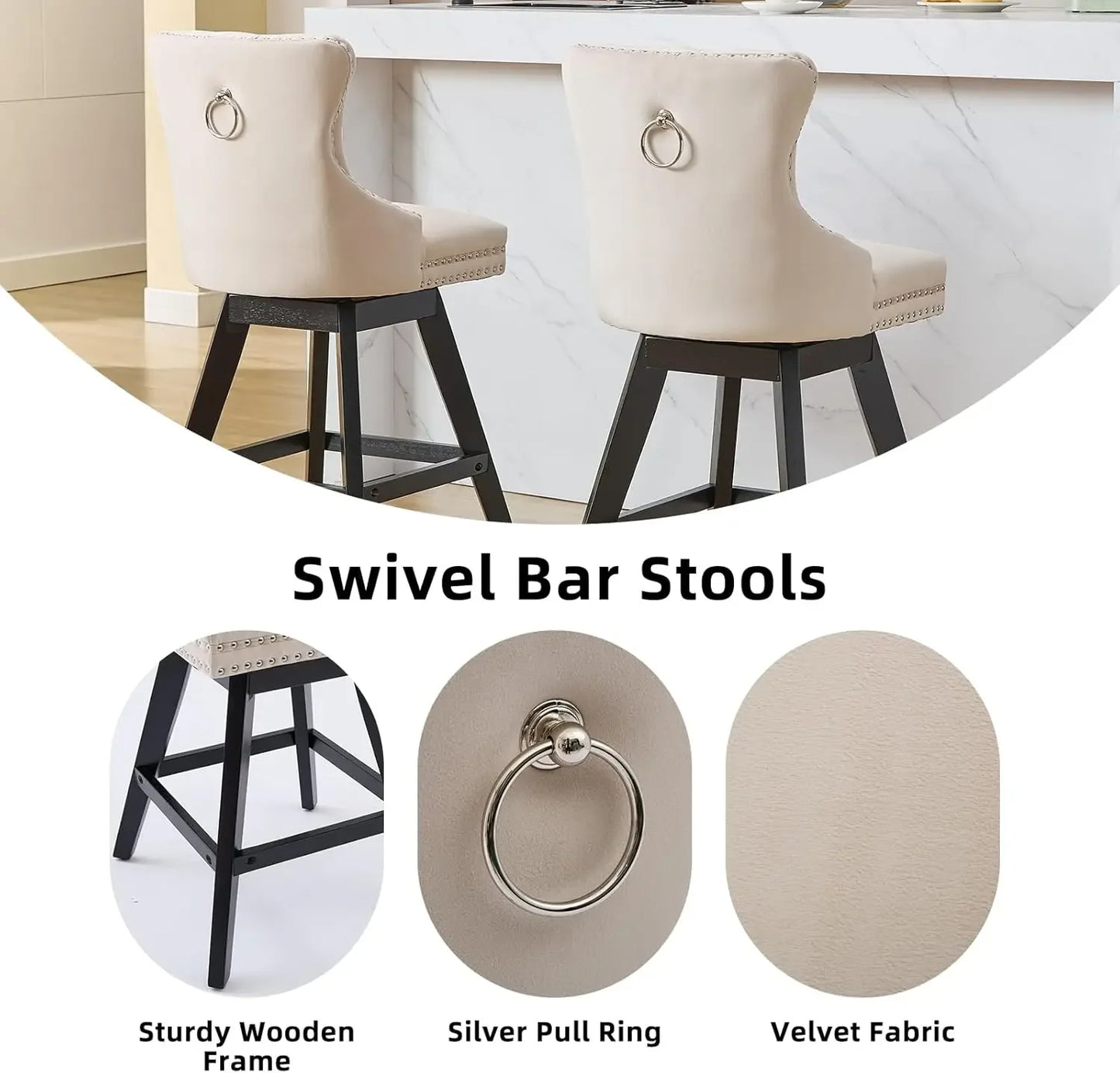 Modern Velvet Counter Height Bar Stools Set Of 2 With Back