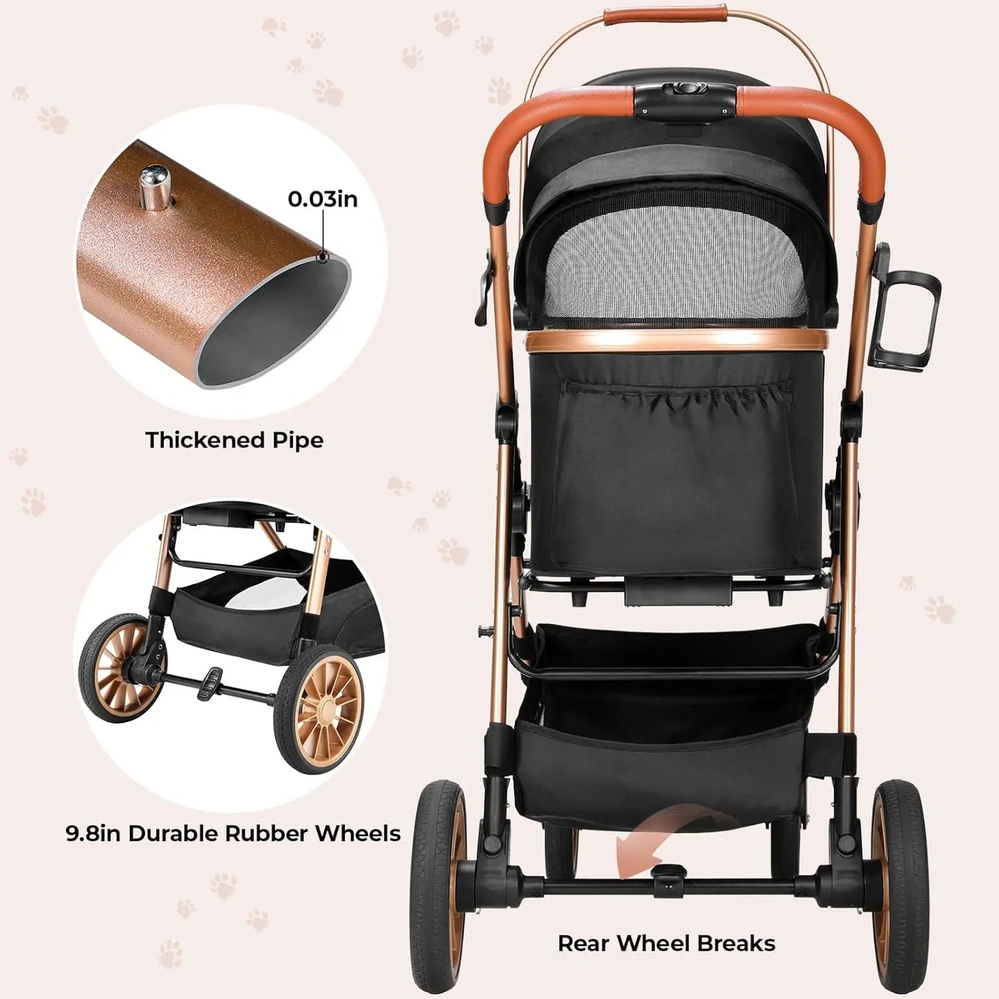 360 Degree Foldable Pet Stroller 2In1 Dog Cat Buggy Car Attachment 25kg