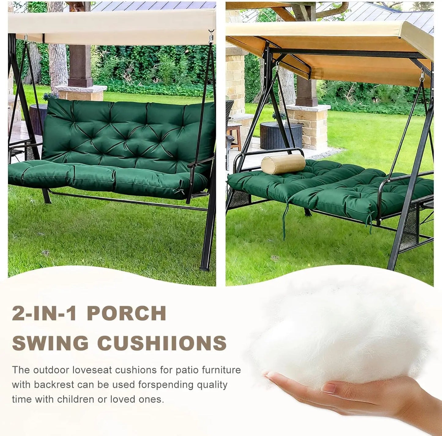 Waterproof Outdoor Swing Cushion With Backrest And Ties Dark Green 40x40 Patio