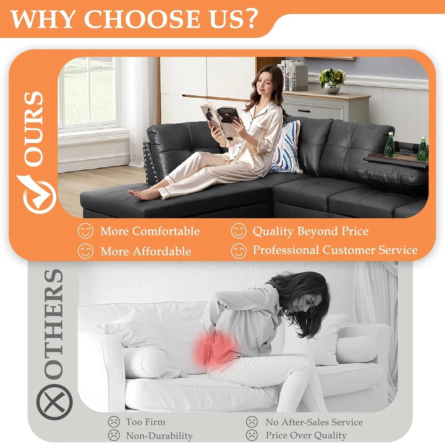 Sectional L Shape Couch 4 Seaters Chaise Lounge Ottoman