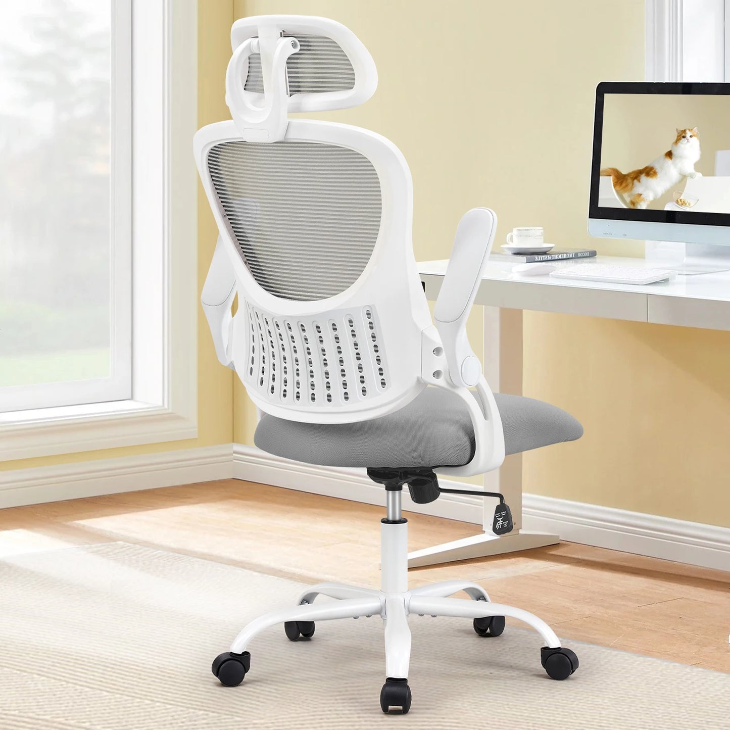 JHK Mesh Ergonomic Office Chair With Flip Up Arms And Adjustable Headrests