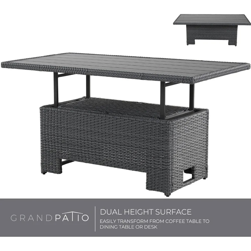 Outdoor Wicker Dining Table With Adjustable Lift Top Gray