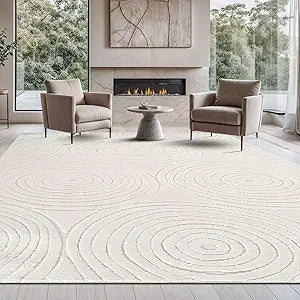Micro Loop Area Rug Light Gray 9x12 Geometric Modern Luxury Circular Durable Soft Indoor Rugs for Living Dining Room Office