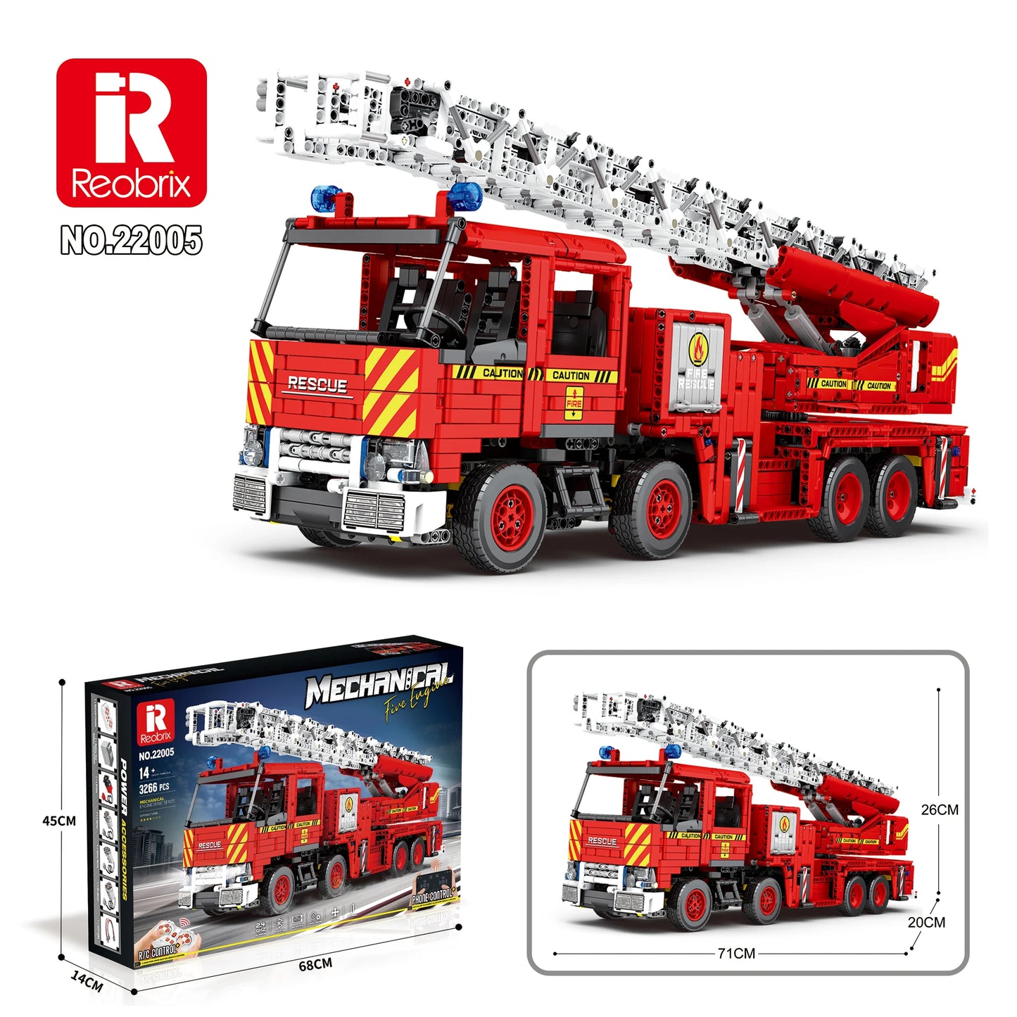 Reobrix Rescue Fire Truck Building Block Set With Extendable Ladder RC