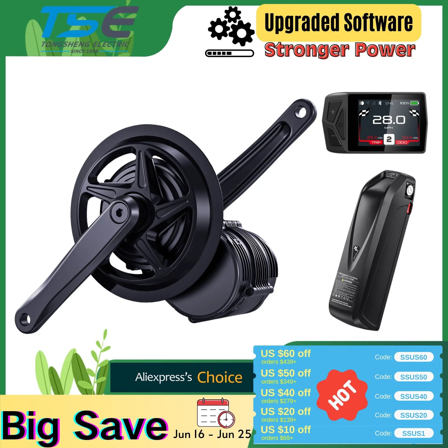 Ebike Conversion Kit Battery 750W Mid Drive Torque Sensor