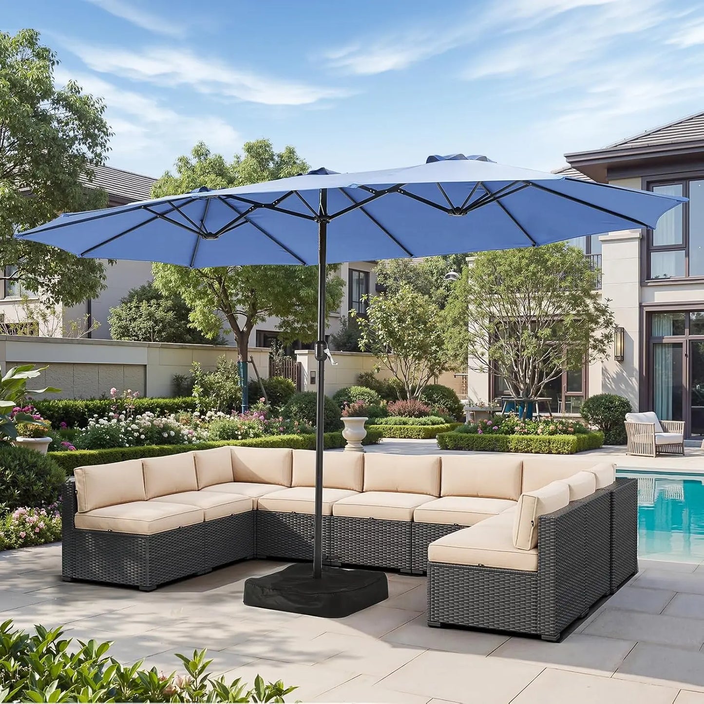 15 Foot Patio Umbrella With Base Included Outdoor Rectangular Umbrella