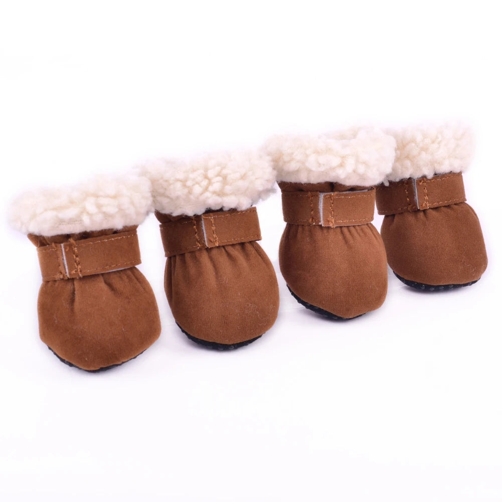 4 Pcs Pet Dog Snow Boots Warm Plush Shoes Small Medium Dogs Cats Non Slip Soles