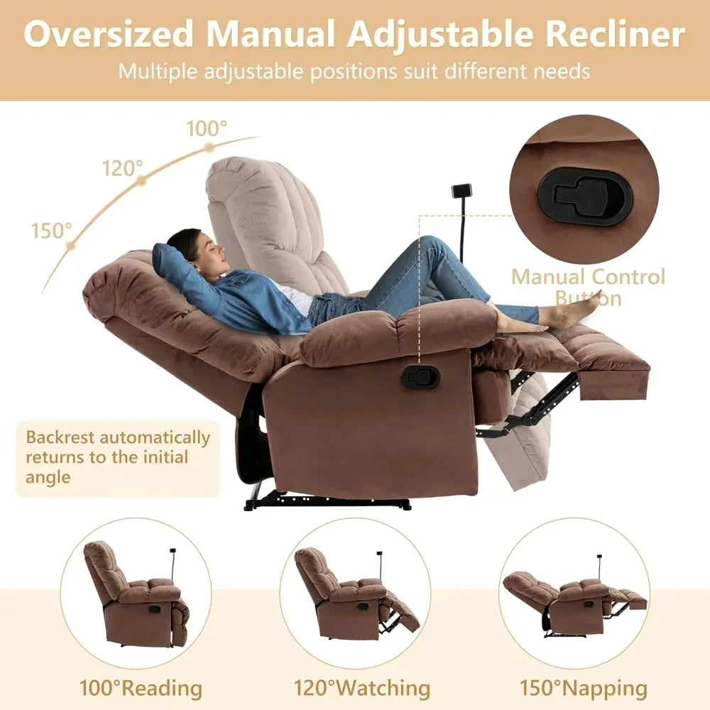 Oversized Velvet Recliner Chair For Adults 400 Lbs Extra Wide And Tall
