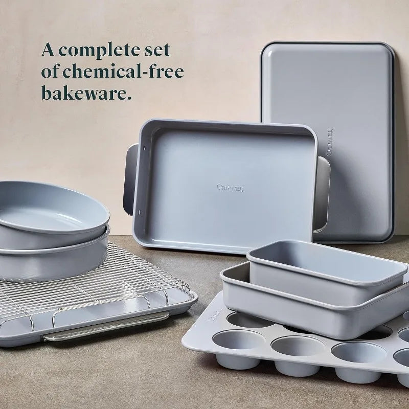 Caraway Nonstick Ceramic Bakeware Baking Sheets Assorted Baking Pans Cooling Rack Storage