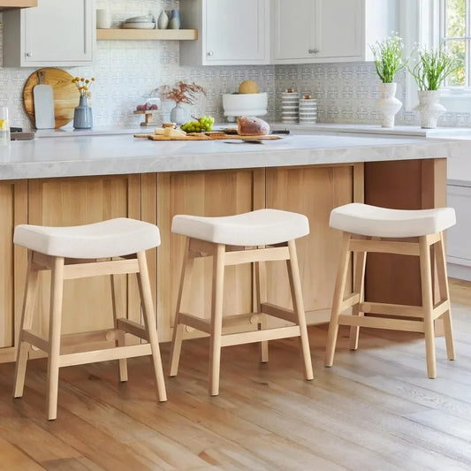 Counter Height Saddle Seat Bar Stools With Sturdy Wood Legs