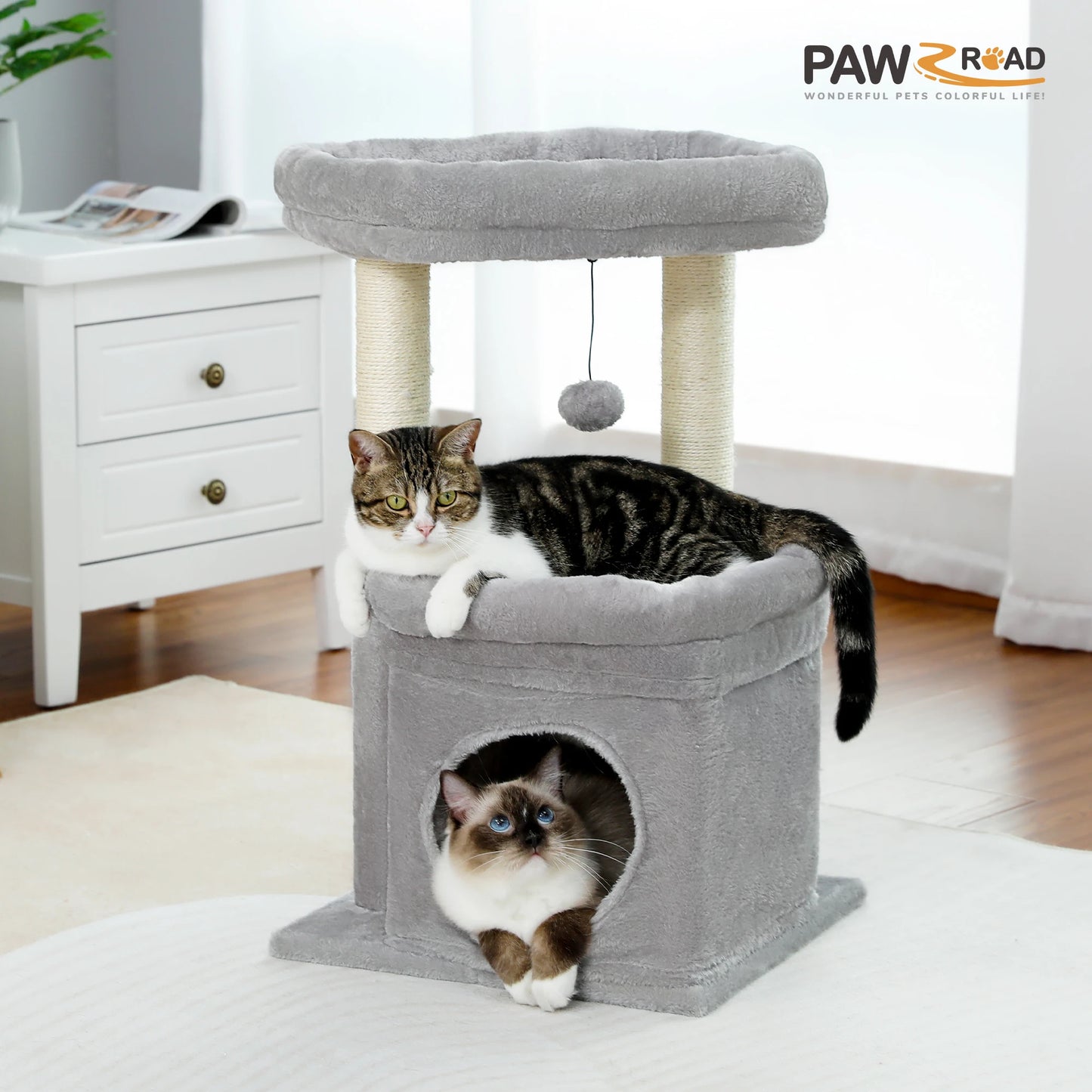 Double Tier Cat Tree Tower With Cozy Condo And Wide Perch For 1 To 2 Indoor Cats