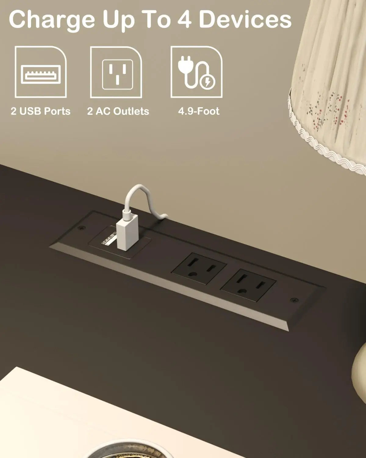 LED Nightstand With Charging Station 3 Drawers End Table