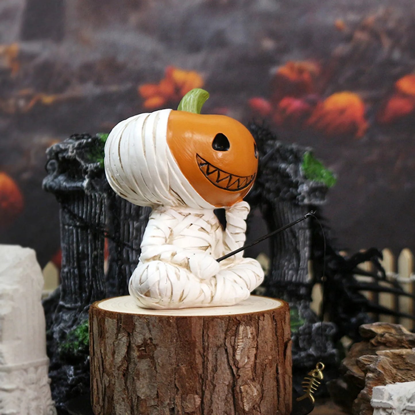 Halloween Bandage Doll Fishing Resin Ornament Home Decoration Party Supplies