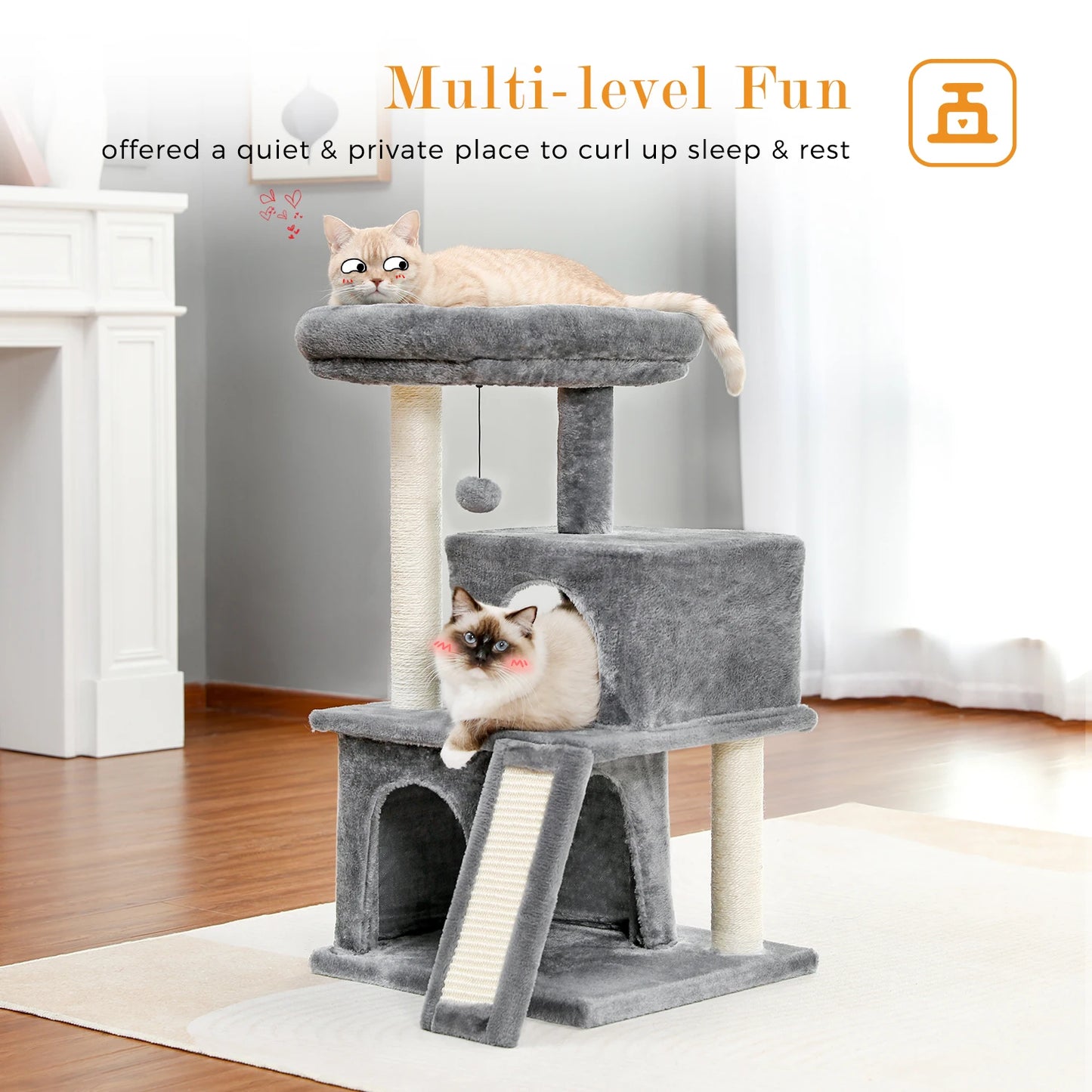 Large Indoor Cat Tree Tower With Four Levels And Two Condos