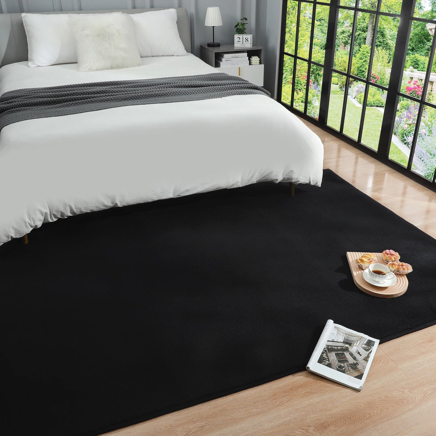 Black Rugs Living Room Carpet Nonslip Bedside Rugs Large Soft Floor Rug Children Game Mat Rectangular Home Decoration