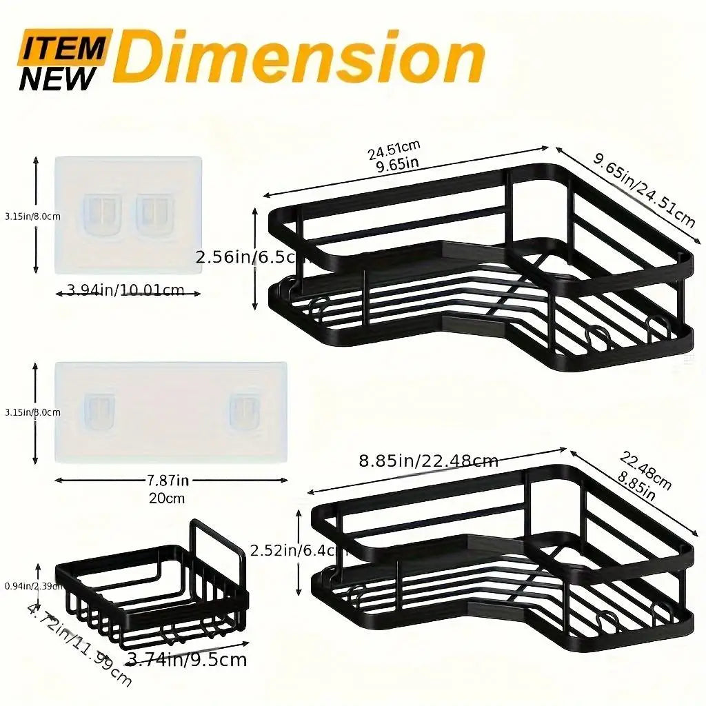 3 To 5 Pack Adhesive Shower Caddy No Drilling Rustproof Stainless Steel Bathroom