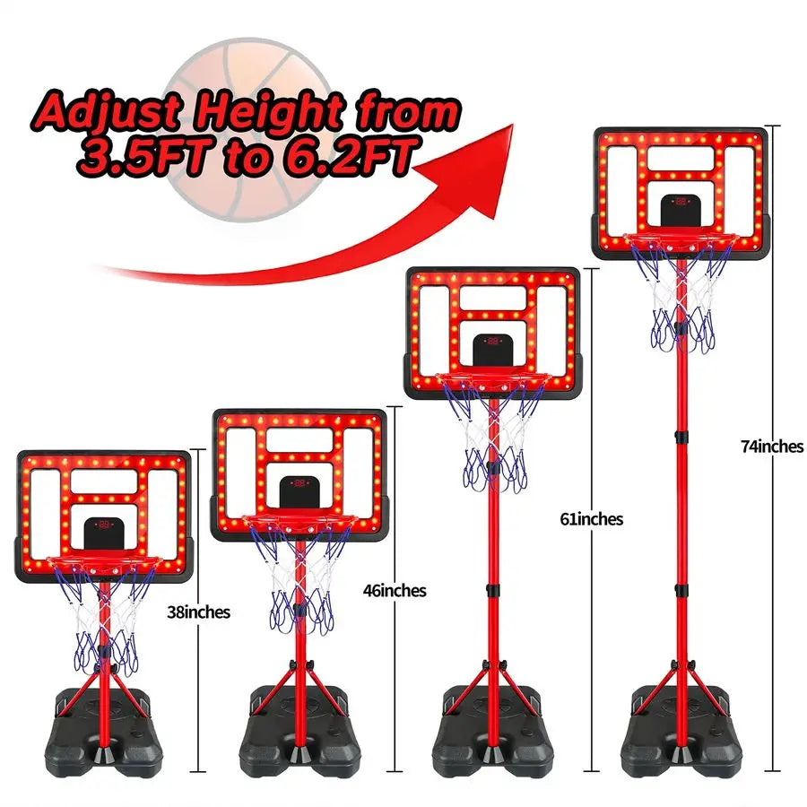 Adjustable Height Toddler Basketball Hoop Indoor Outdoor With Scoreboard LED