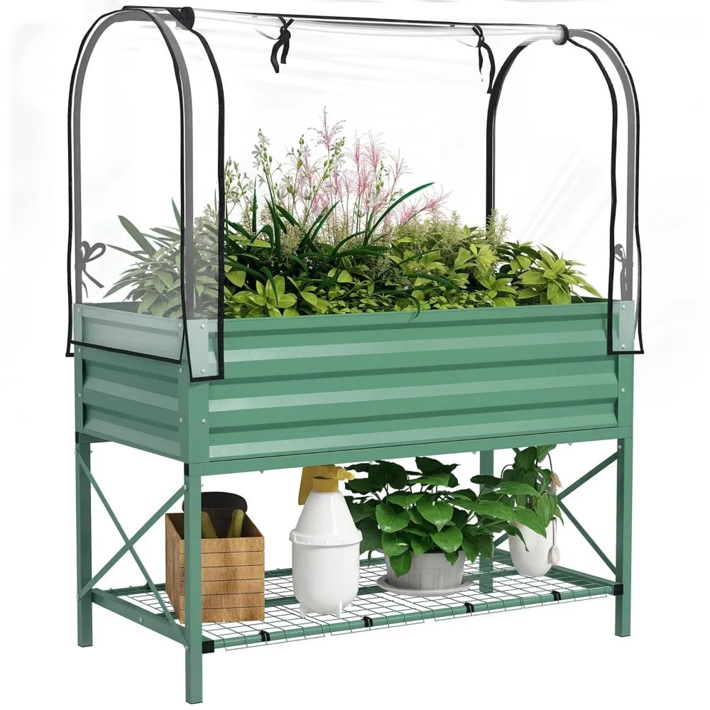 Raised Garden Bed With Cover And Storage Rectangular Planter Box With Legs